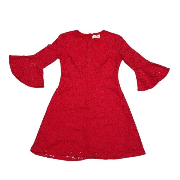 If By Sea NWT Where Is The Party Dress Lace Long Sleeve Midi Red Size Small S - Picture 4 of 16